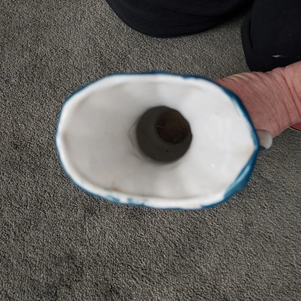 Victorian Style Floral Ceramic Vase with Blue Accents Grandmacore Cottagecore